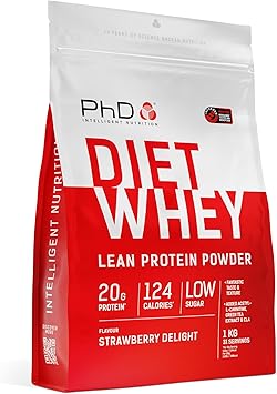 PhD Diet Whey - Front view of strawberry flavor tub