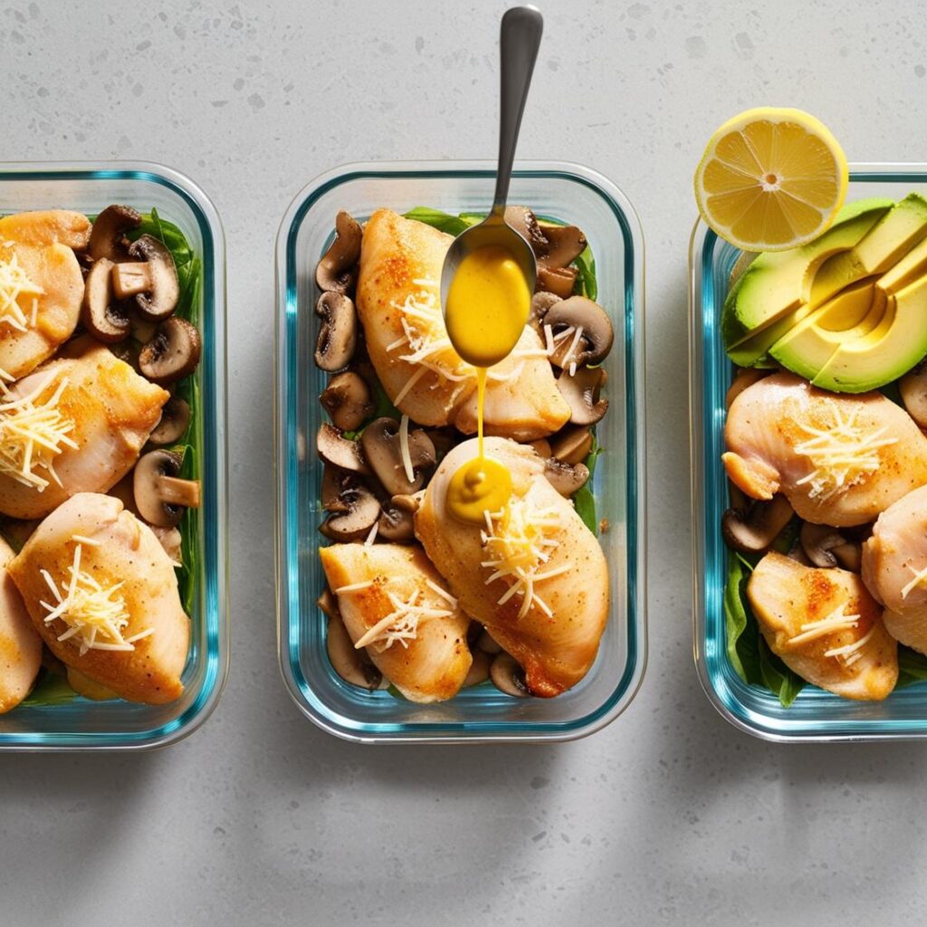 Assembling Air Fryer Chicken Bowls in Containers