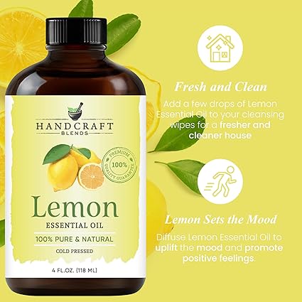 Bottle of lemon essential oil