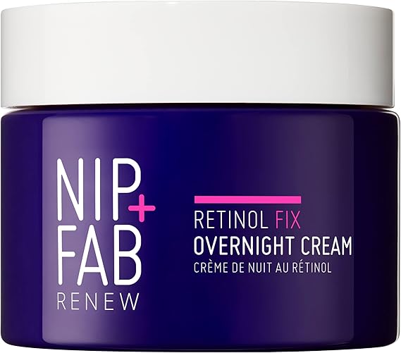 Tube of Nip + Fab Retinol Fix 3% Overnight Cream with purple accents.