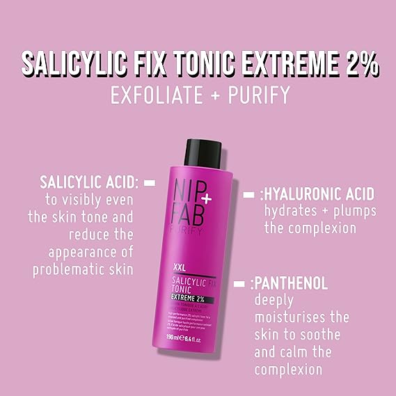 Bottle of Nip + Fab Salicylic Acid Fix Tonic with blue and white label.
