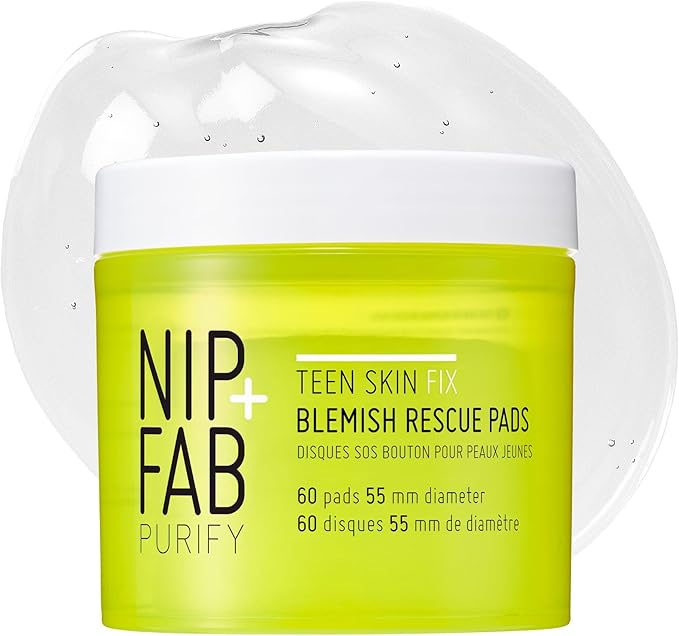 Container of Nip + Fab Teen Skin Fix Salicylic Acid Pads with blue accents.