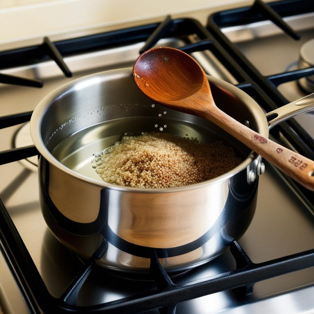 Cooking quinoa in a stainless steel pot