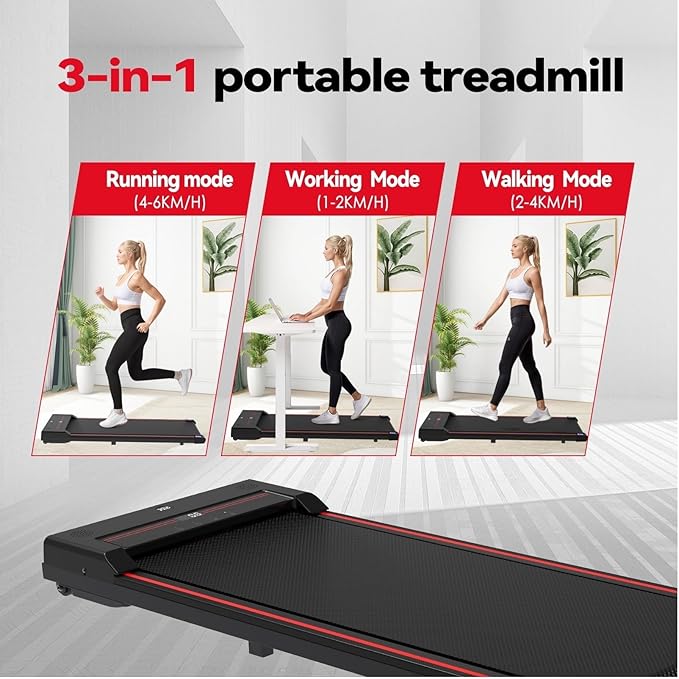 Sperax 3-in-1 Walking Pad for Home with LED Display in Black-Red
